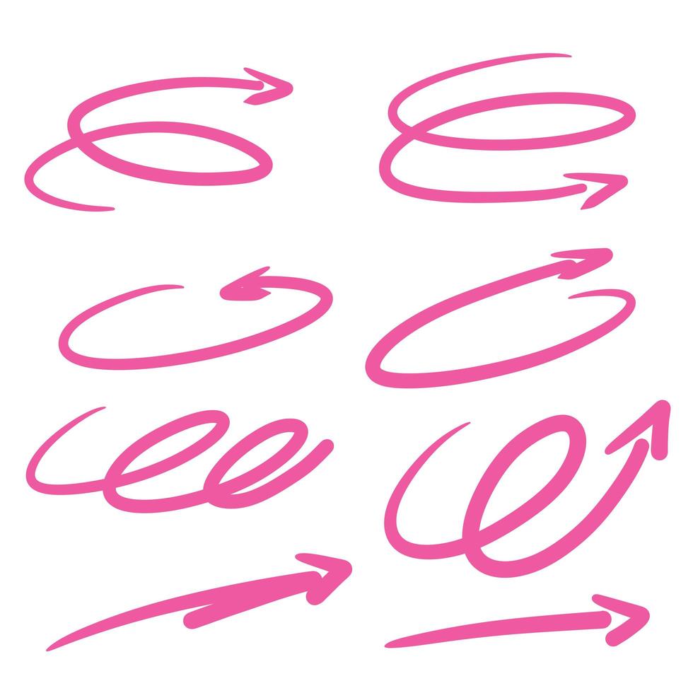 rosa Pfeil. abstrakte ovale Form. Zickzack und Spirale. runde Linien. Wiederholungssymbol. vektor