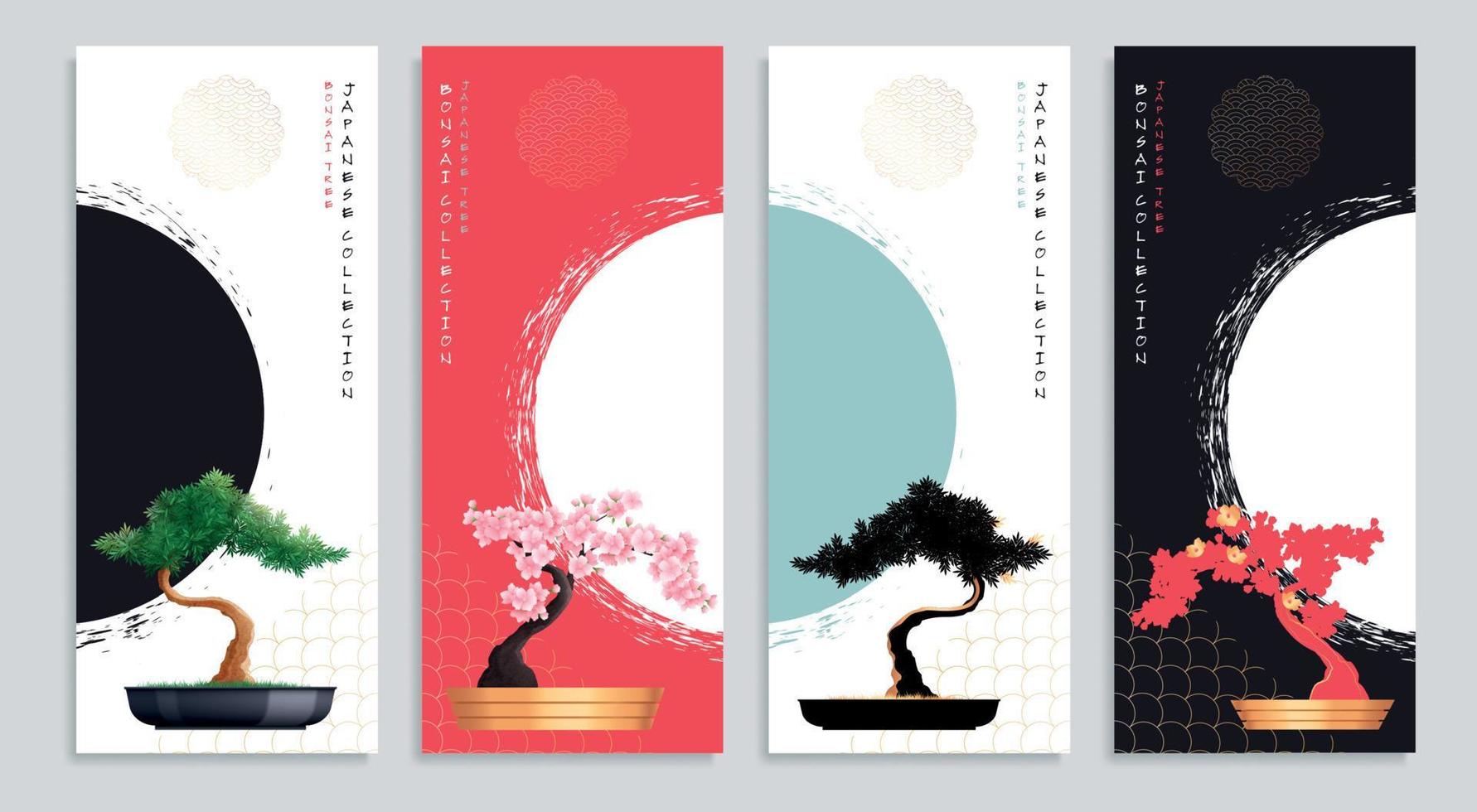 bonsai träd banners set vektor