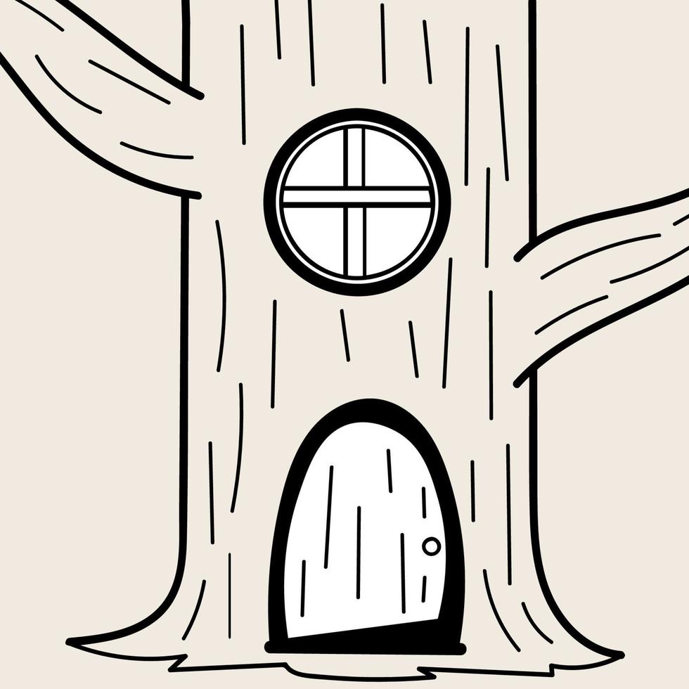 Fantasy-Haus im Baum mit Tür und Fenster vektor