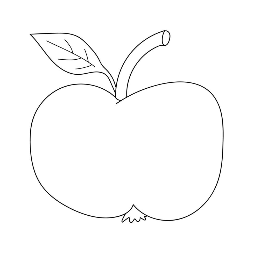 Cartoon Linear Doodle Retro-Apfel mit Blatt isoliert auf weißem Hintergrund. vektor