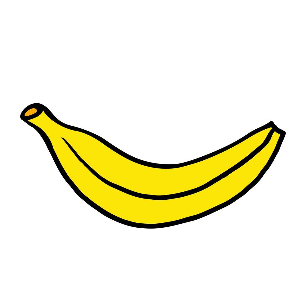 handritad tecknad banan isolerad på vit bakgrund. tecknad frukt. vektor