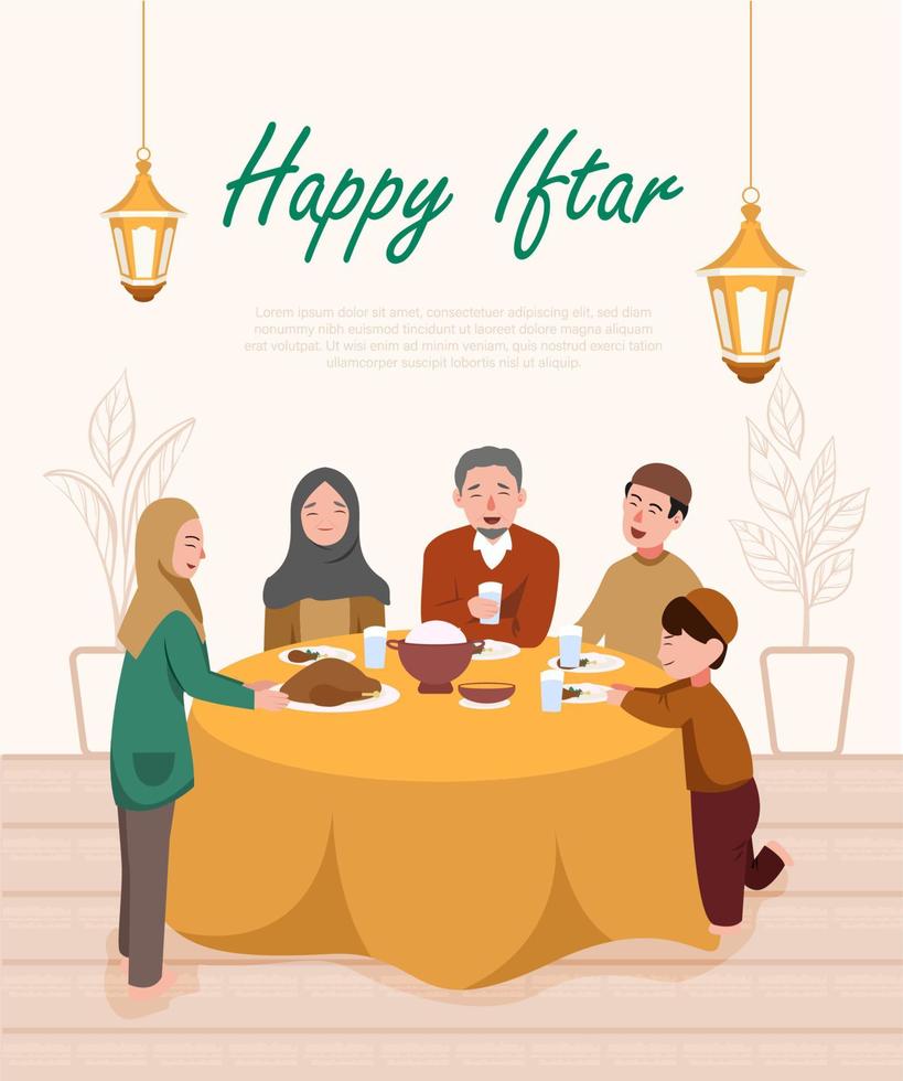 ftar-Party mit ganzer Familie im flachen Design der Ramadhan-Vektorillustration vektor