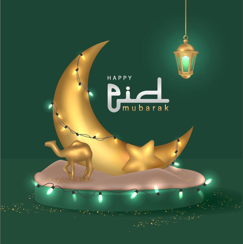 eid mubarak design mit 3d realistischer ornamentvektorillustration vektor