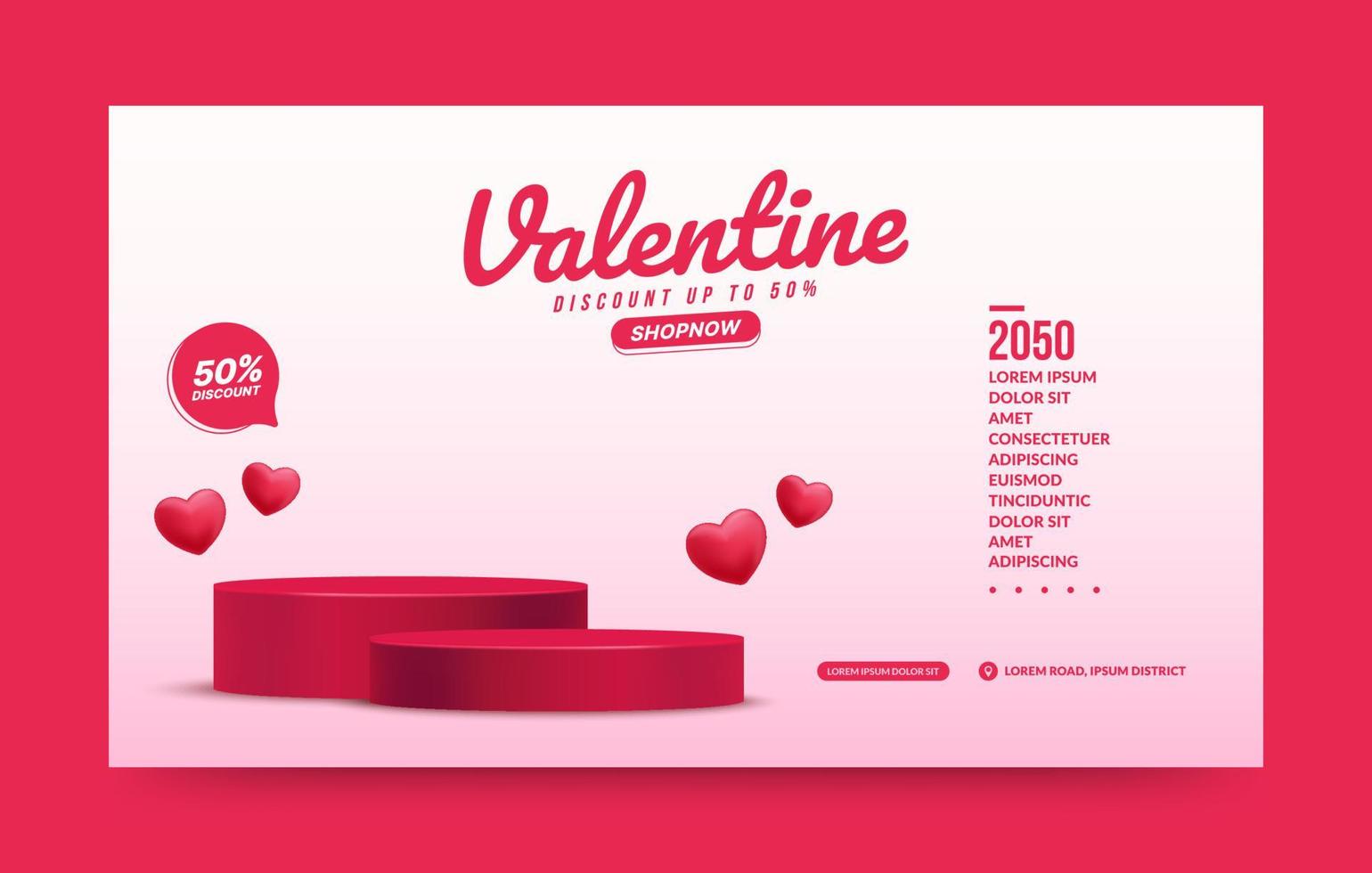 valentinstaghintergrund mit podiumsockelwerbung für produktpräsentation, zylindrische form für produktpräsentation vektor