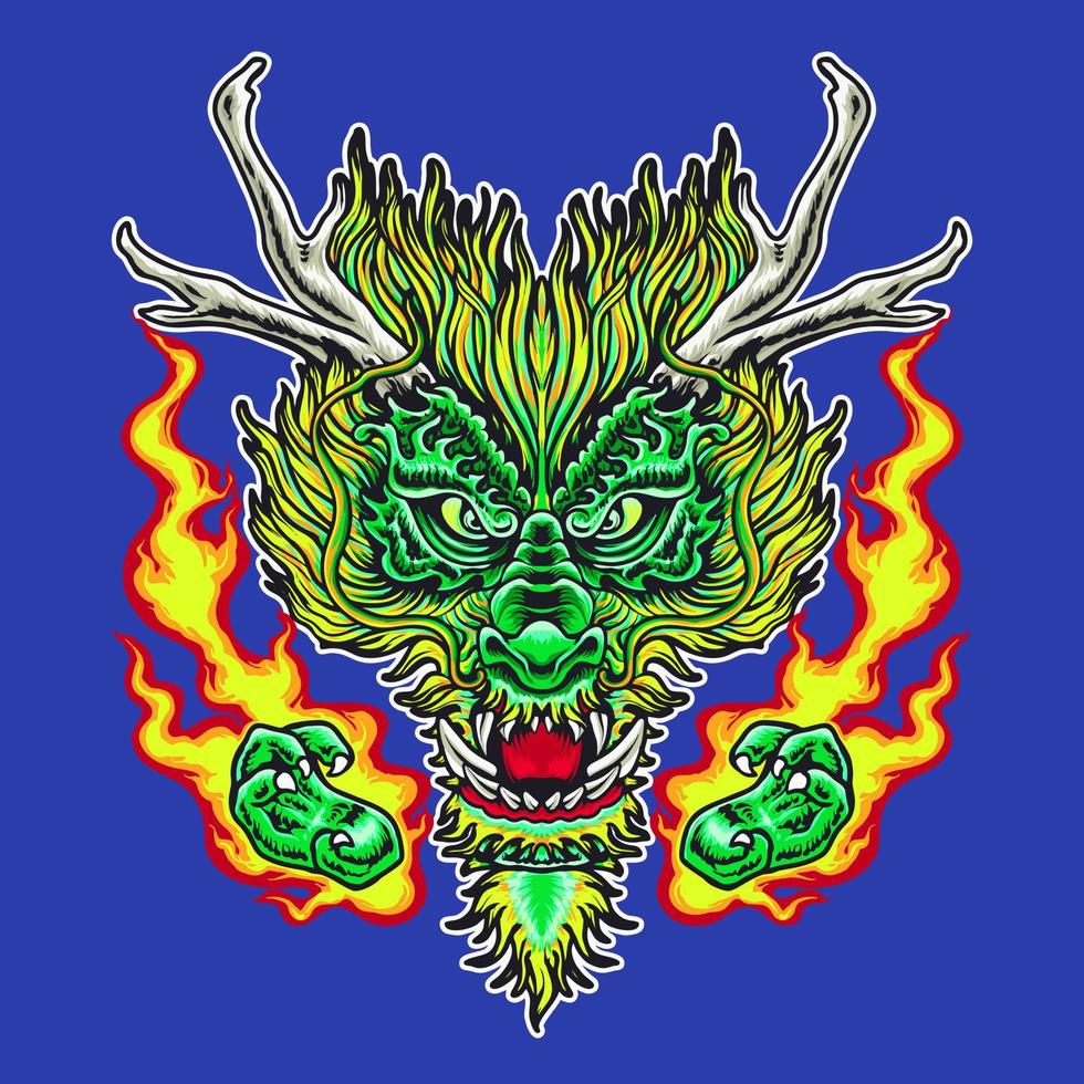 grönt drakehuvud karaktär premium vektor illustration t-shirt design