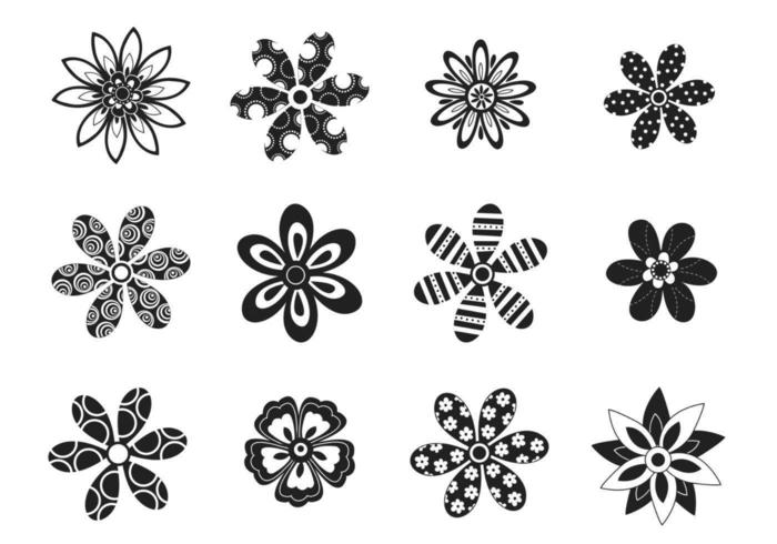 Dekorativ Svartvit Blomma Vector Pack