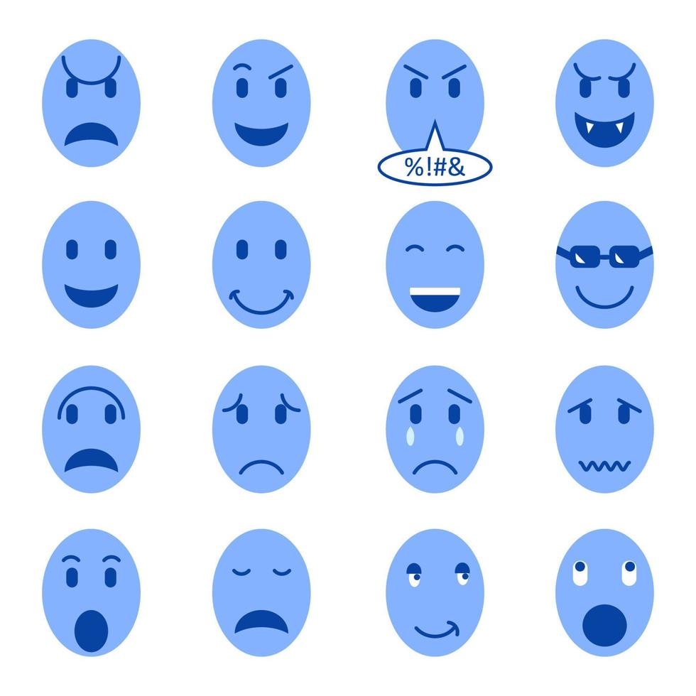 Satz moderner Vektorgrafiken einer Sammlung von Gesichtern mit verschiedenen Ausdrücken. vektor