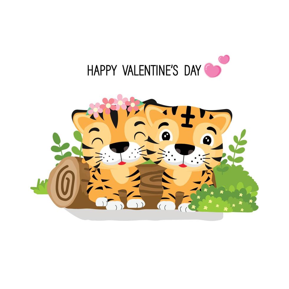 valentinstaggrußkarte mit paar tiger cartoon. vektor