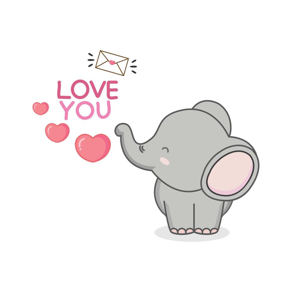 söt elefant med kuvert och hjärta. alla hjärtans dag gratulationskort. vektor