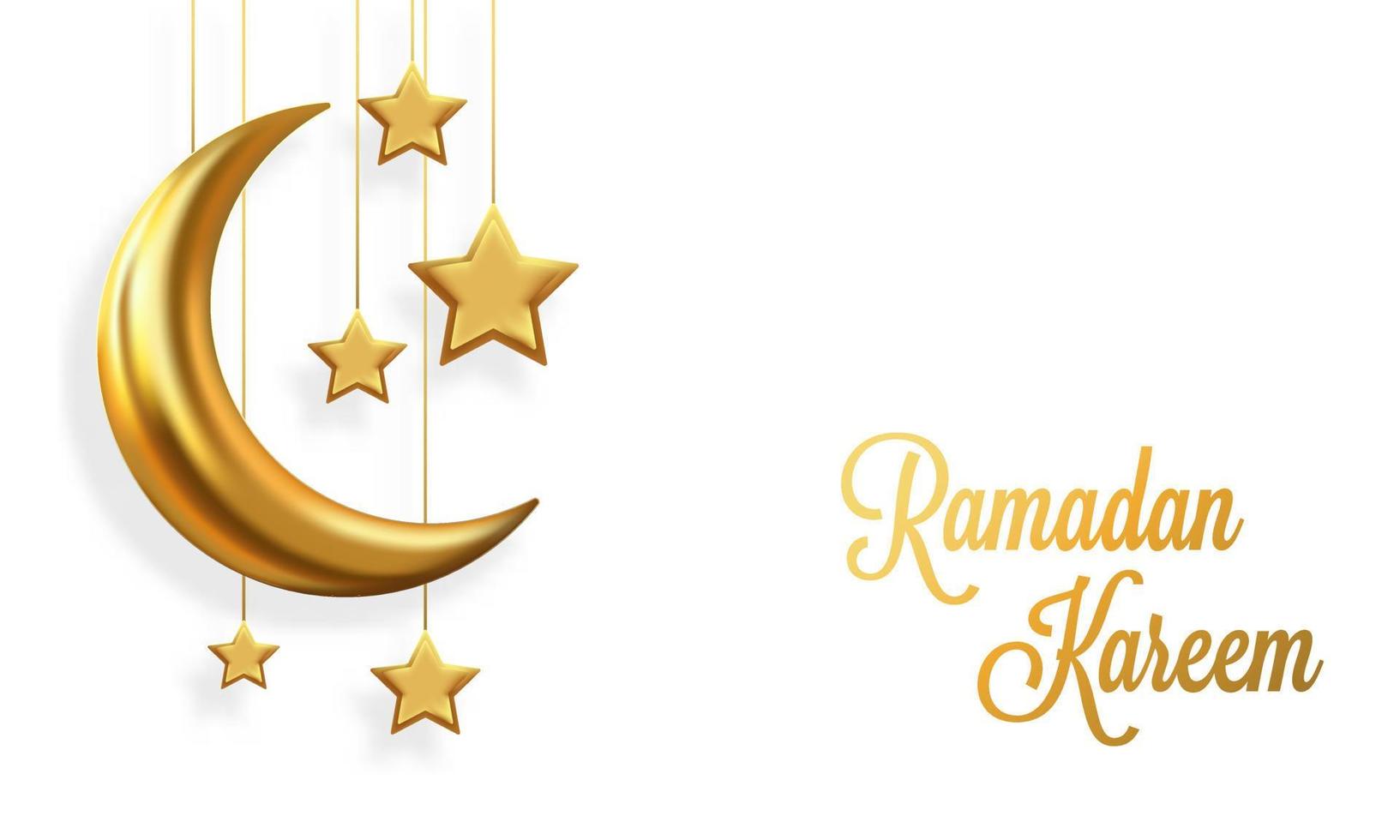 Vektorillustration von 3D-Goldhalbmond und Sternform. geeignet für die dekorationsvorlage des ramadan kareem banners. ramadan kareem kopierraum hintergrund. vektor