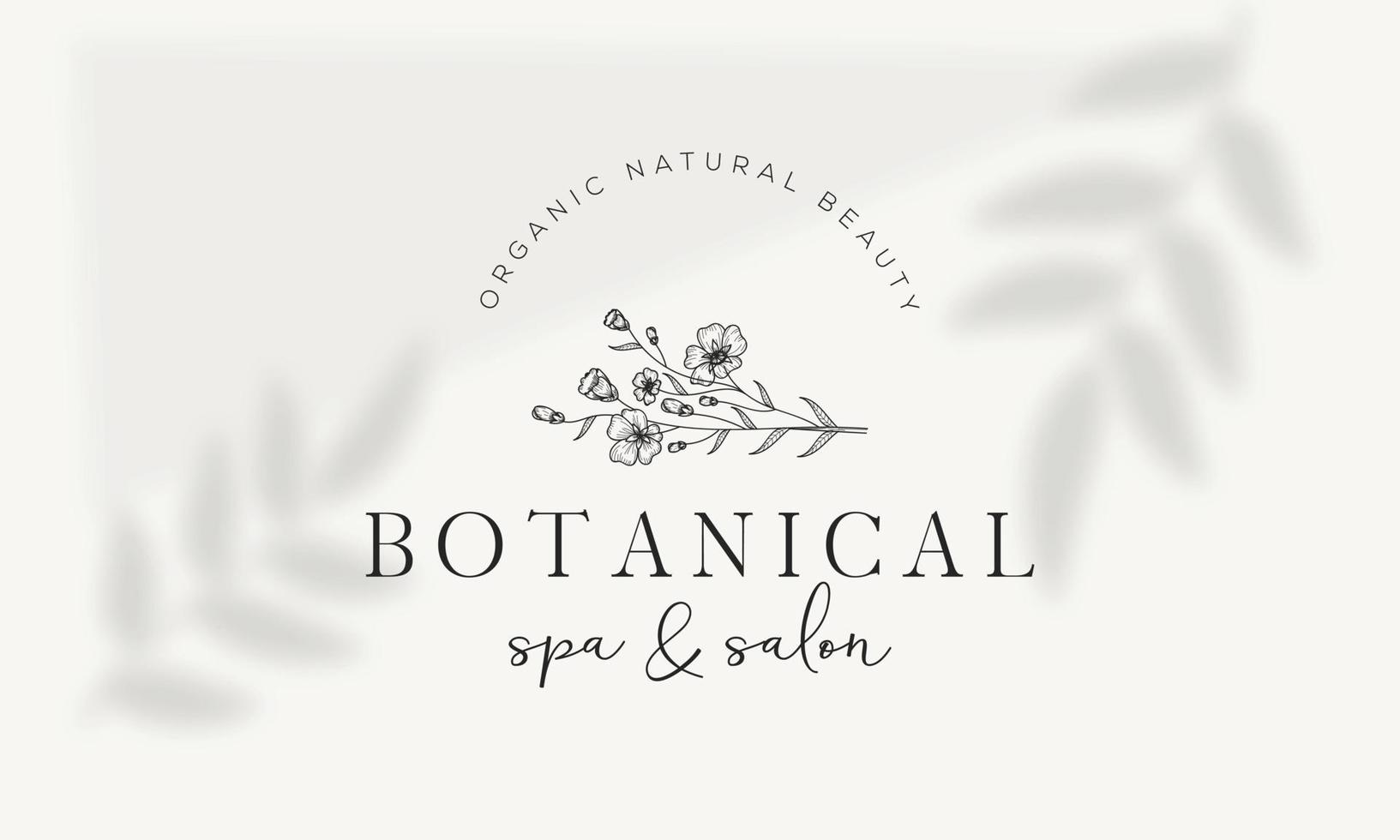 botaniska blommiga element handritad logotyp med vilda blommor och blad. logotyp för spa och skönhetssalong, boutique, ekologisk butik, bröllop, blomsterdesigner, inredning, fotografi, kosmetika. vektor