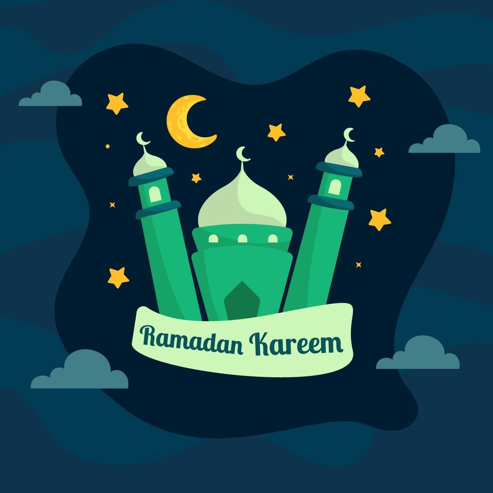 ramadan kareem illustration mit halbmond und moscheekonzept. Cartoon-Stil im flachen Design vektor