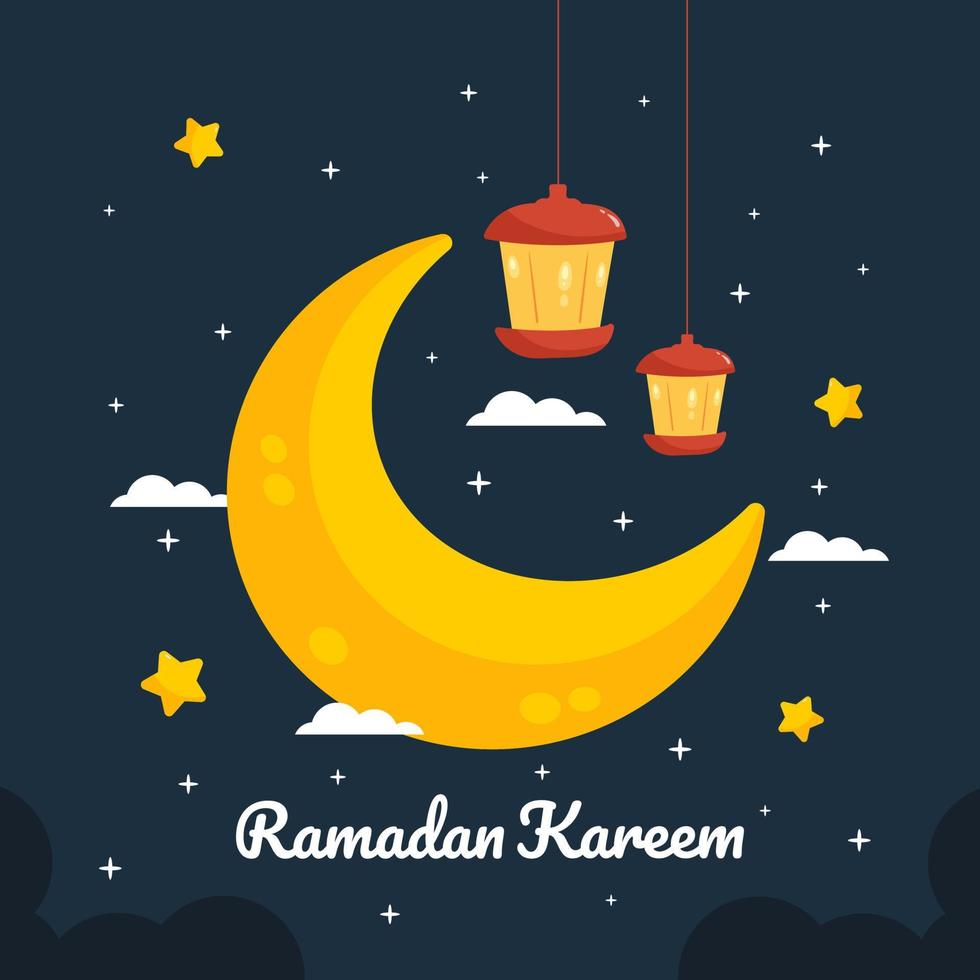 ramadan kareem illustration mit halbmond und laternenkonzept. Cartoon-Stil im flachen Design vektor