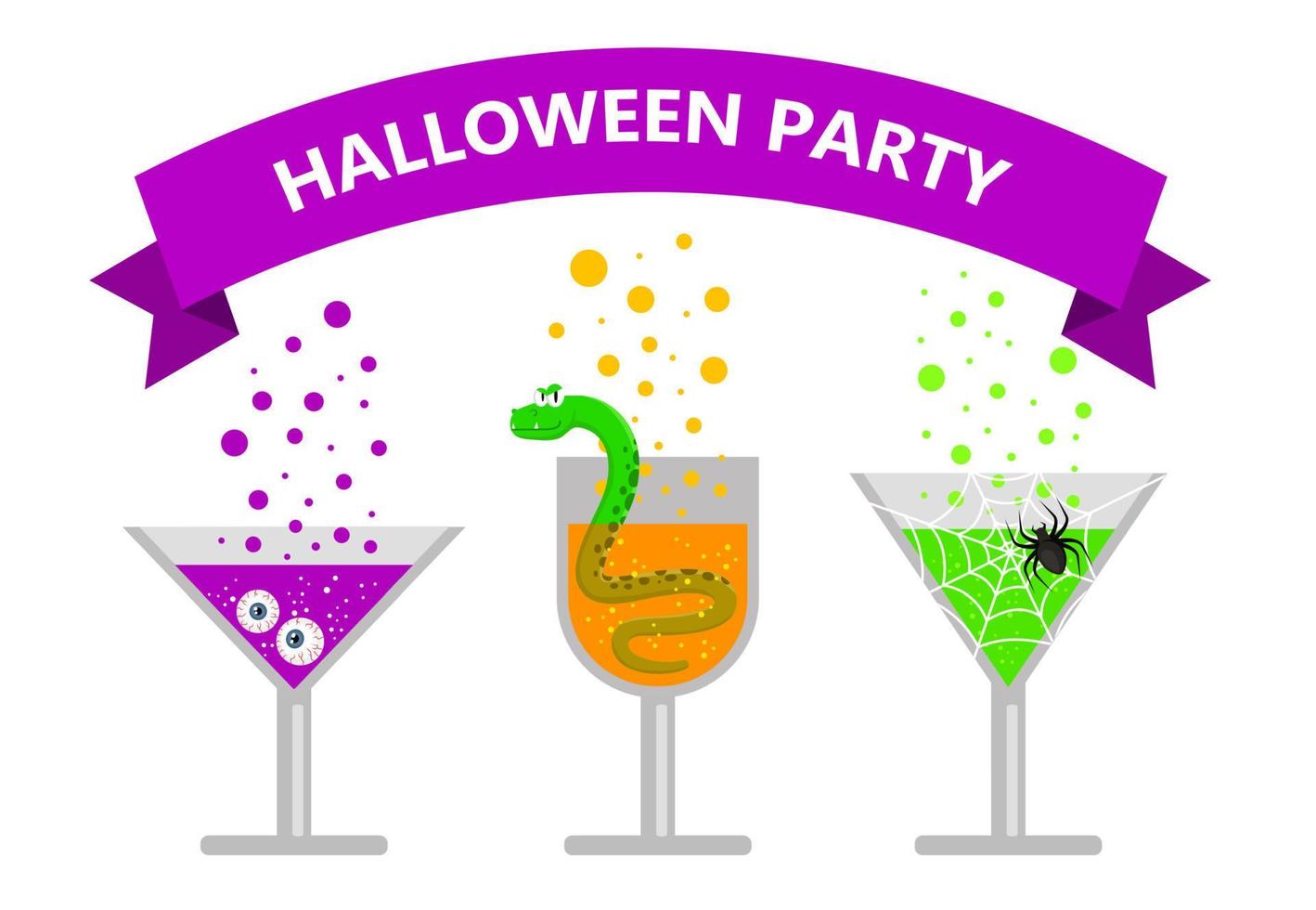 uppsättning giftiga magiska cocktails med orm, ögonglober och spindel för halloween vektor