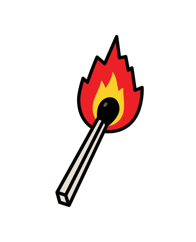 ein gewöhnliches Spielsymbol. Vektor. flacher Umrissstil. ein brennendes Streichholz. Cartoon-Illustration. helle Flamme. Symbol für Brandstifter und Brandbekämpfung. Pyromanie. vektor