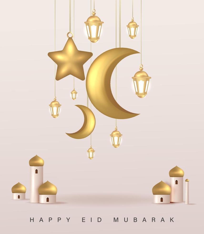 eid mubarak design mit 3d realistischer ornamentvektorillustration vektor