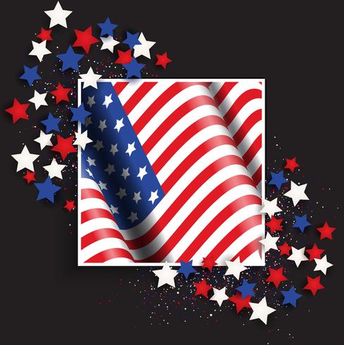 Unabhängigkeitstaghintergrund am 4. Juli mit amerikanischer Flagge und Sternen vektor