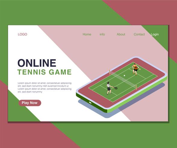 Barn som spelar online tennisbollspel Isometrisk konstkoncept. vektor