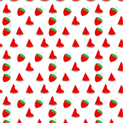 Vattenmelon och jordgubb sömlösa mönster design på vit bakgrund, vektor illustration