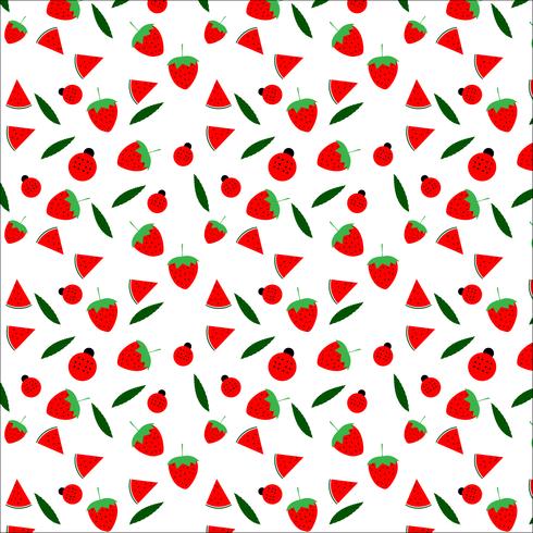 Frukt och nyckelpiga sömlös mönster design på vit bakgrund, vektor illustration