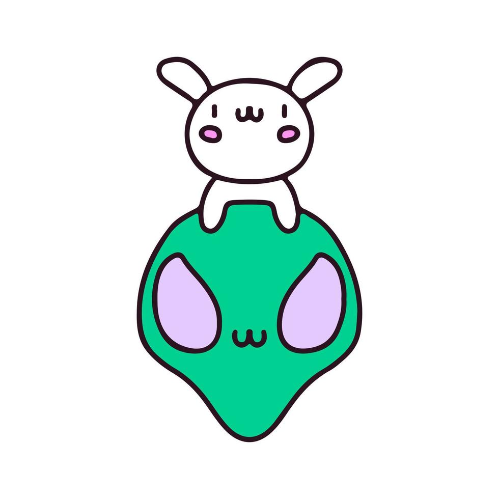 söt kanin och främmande maskot karaktär. illustration för klistermärke och t-shirt. vektor
