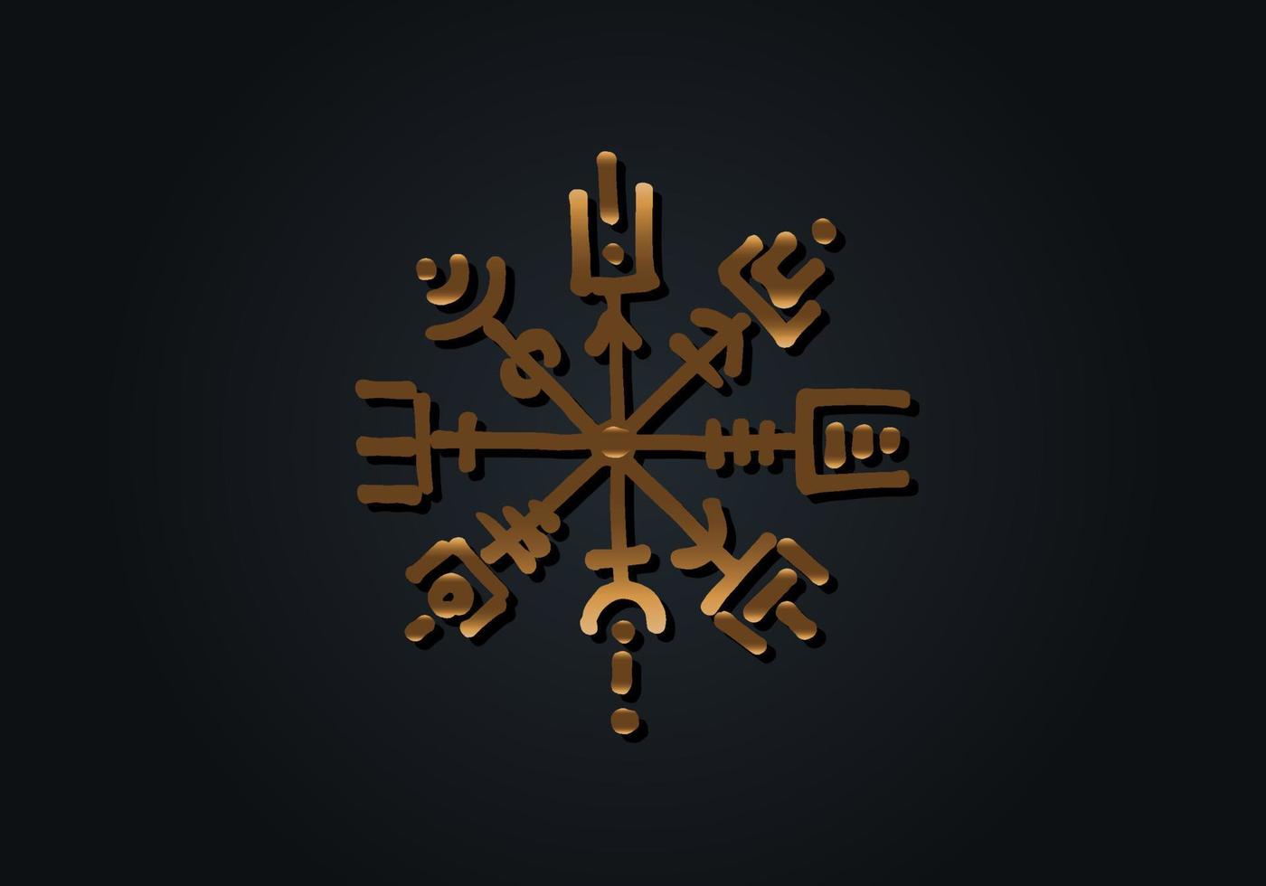 magisk antik viking art deco, guld vegvisir navigeringskompass gammal. vikingarna använde många symboler i enlighet med den norska mytologin, ofta används i vikingsamhället. logotyp ikon wiccan esoteriska tecken vektor
