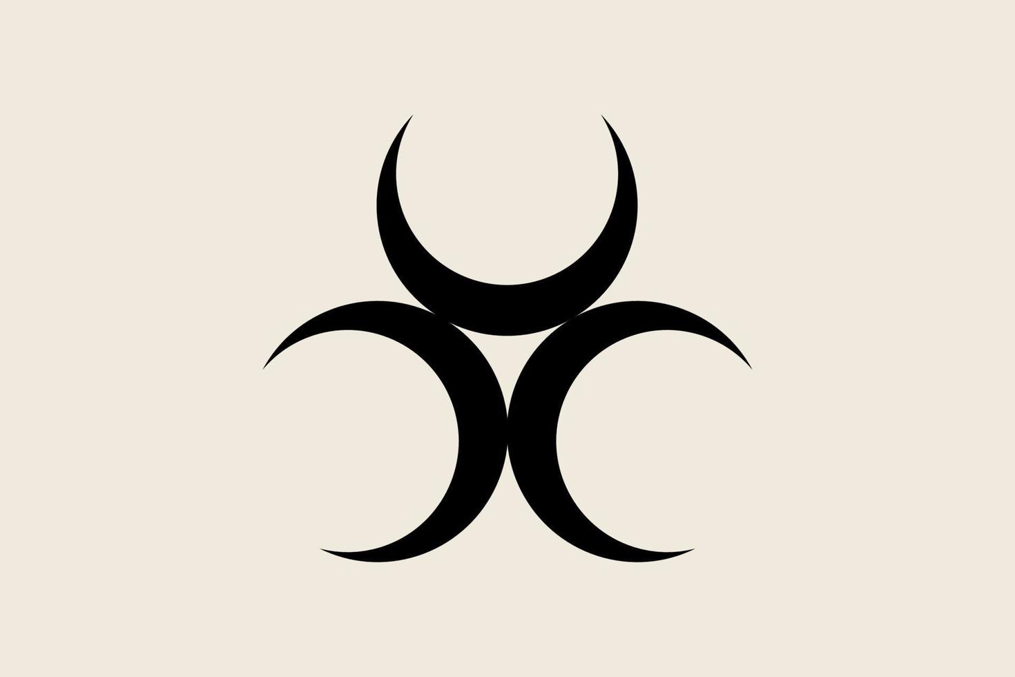 tre halvmånar, trippelgudinnans mystiska månfaser, svart tatuering, helig geometri. moder jord wicca banner gammal skylt, energi cirkel, boho stil vektor isolerad på vintage bakgrund