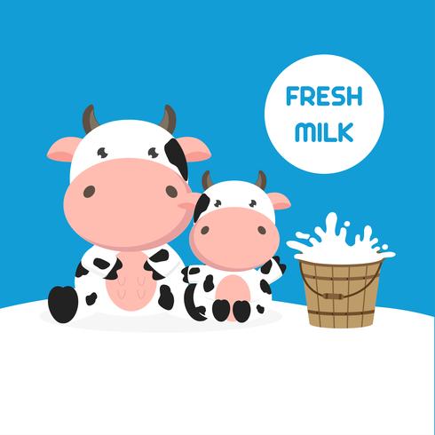 Söt ko med mjölkhink. Vektor illustration