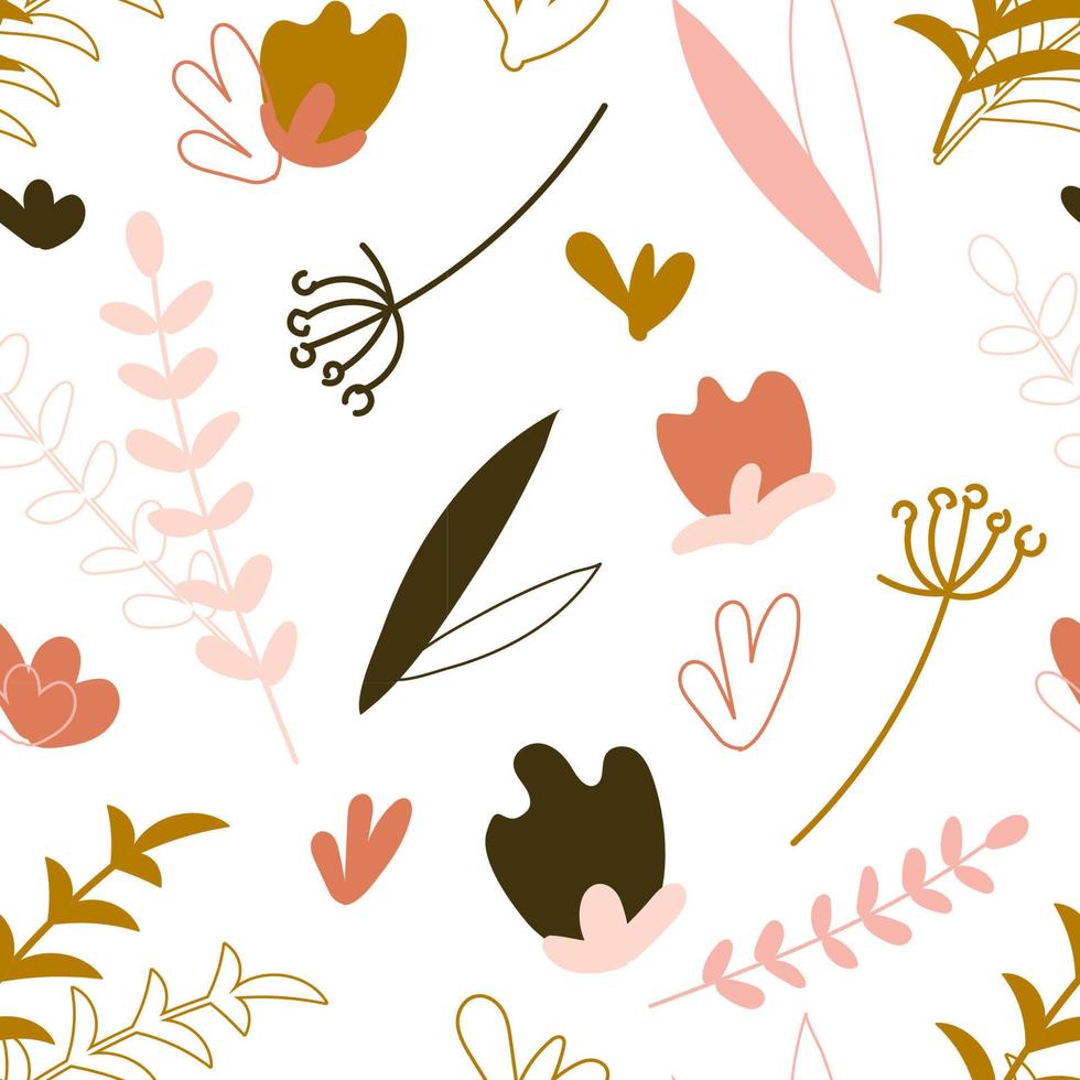 florales nahtloses Muster. Botanischer sich wiederholender Hintergrund mit abstrakten Formen und Blumen. Design für den Druck. hand gezeichnete vektorillustration vektor