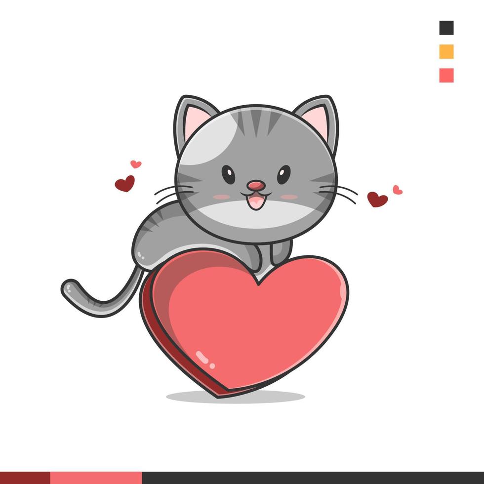 söt katt illustration på kärlek symbol vektor