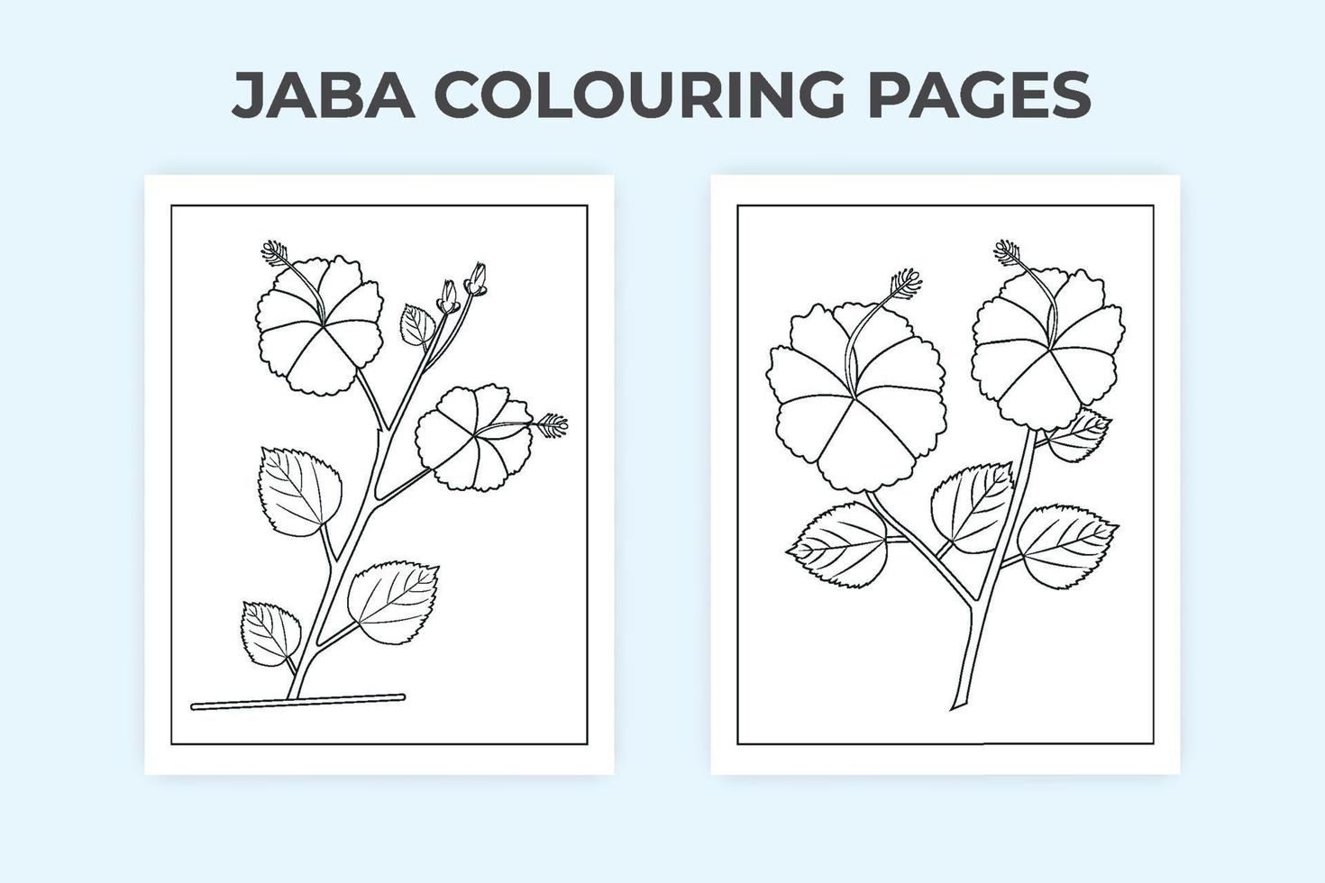 Jaba-Blume zum Ausmalen. schwarze und weiße Blumenverzierung. florale Ornamentzeichnung. Jaba-Blumengekritzel-Umrissvektor. Malvorlagen für Kinder. Jaba-Strichzeichnungen zum Ausmalen von Seiten. Hibiskus rosa-sinensis. vektor