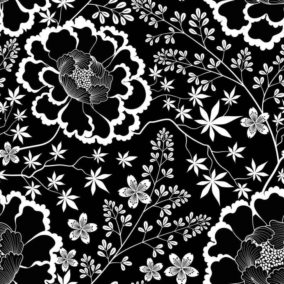 florales nahtloses Muster. Blumenhintergrund. gedeihen dekorative sommertapete mit blumen im chinesischen orientalischen stil. vektor