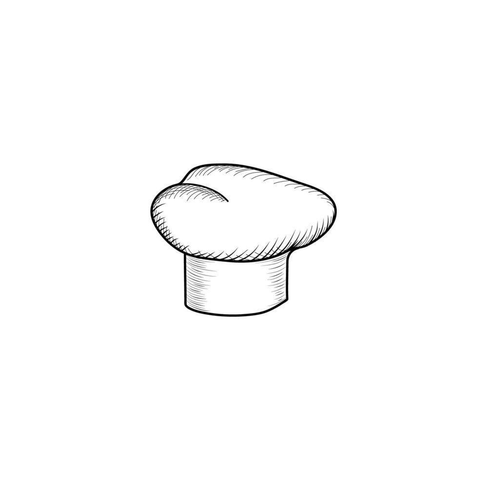 kochmütze gravur zeichen. gezeichneter Hut Chefkoch. Hut Kochkocher. Vektor Black Hat Koch auf weißem Hintergrund