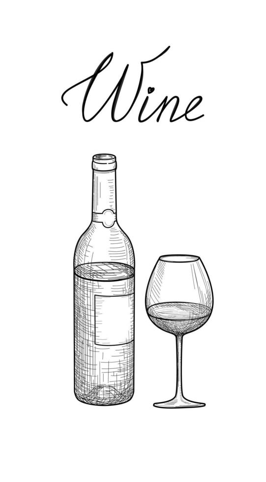 Weinset. Wein trinken. Weinglasgravur Retro-Illustration. Café-Banner mit Weinglas. Symbol für die Weinkarte. Utensilien skizzieren. Glaswaren Zeichen vektor
