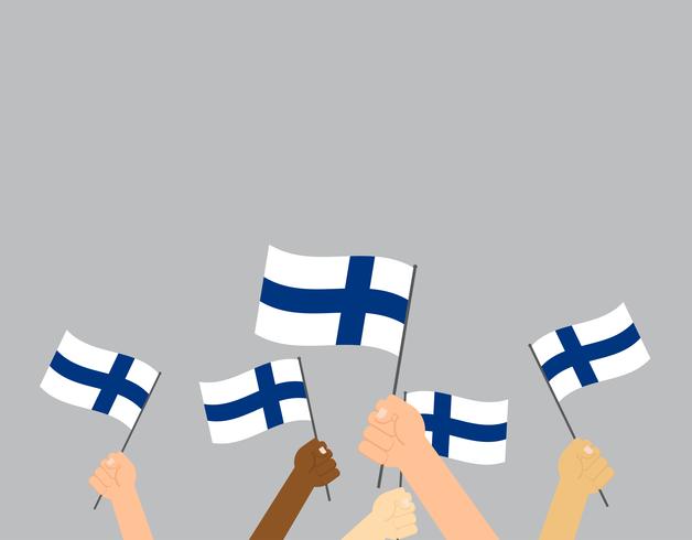 Vector die Illustrationshände, die Finnland-Flaggen auf grauem Hintergrund halten