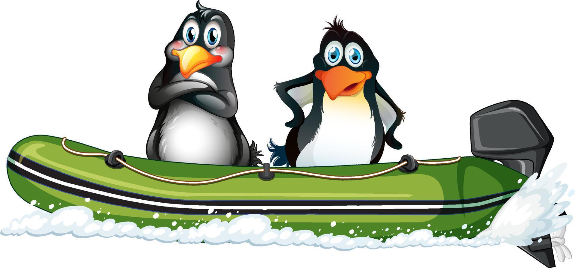 pingviner på en fartbåt i tecknad stil vektor
