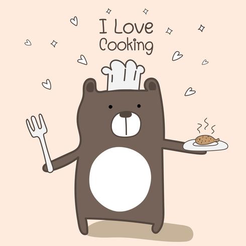 Söt björnkock är matlagning. Vektor illustration.