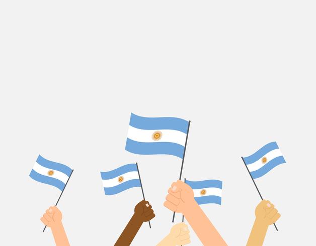 Vector die Illustrationshände, die Argentinien-Flaggen auf weißem Hintergrund halten