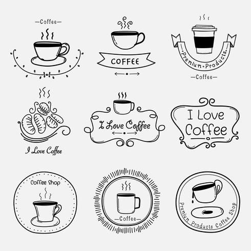 Set av Vintage Retro Kaffe Etiketter. Retro element för kalligrafiska mönster. Handgjord vektorillustration. vektor