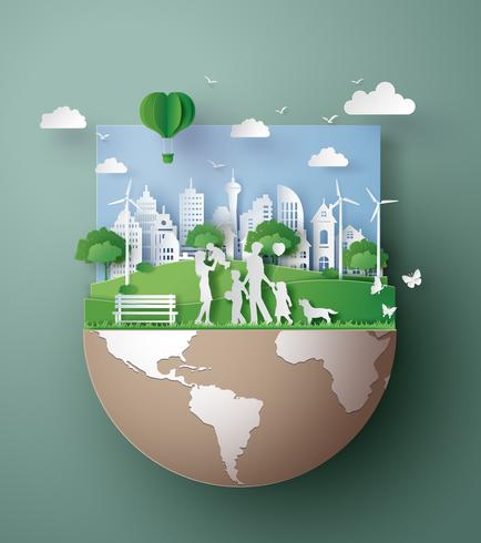papperskonst begreppet miljövänligt, rädda jorden vektor