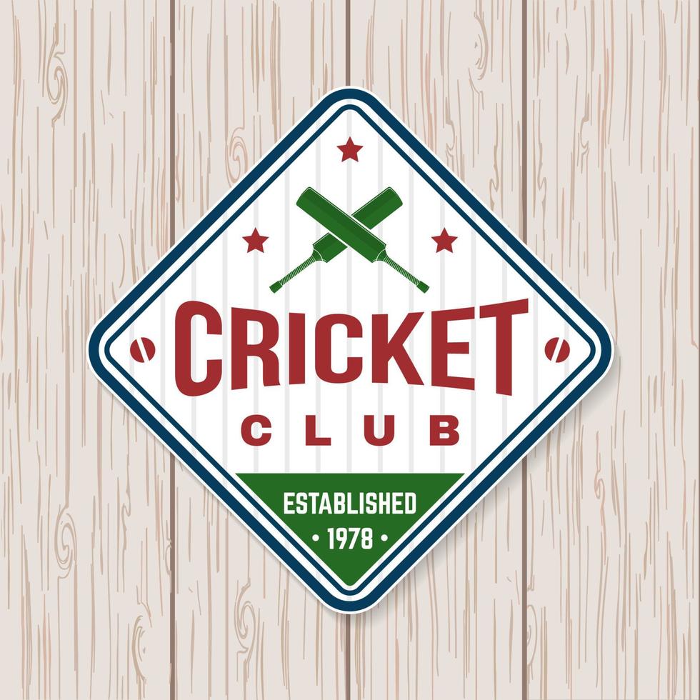 Cricket Club Patch oder Aufkleber. Vektor. konzept für hemd, druck, stempel oder t-stück. Vintage-Typografie-Design mit Kricketschläger und Ballsilhouette. vektor
