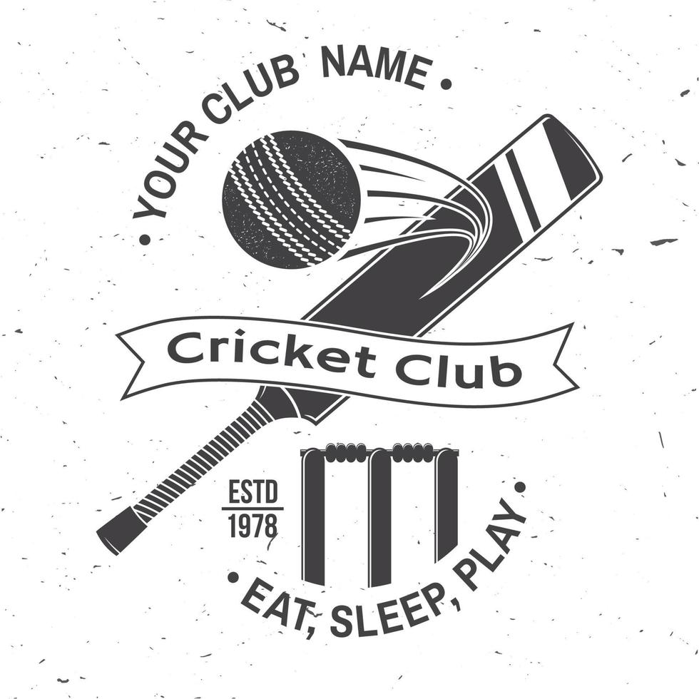 cricketklubbmärke. vektor. koncept för skjorta, tryck, stämpel eller tee. vintage typografi design med bat, wicket, borgen och cricket boll siluett. mallar för sportklubb. vektor