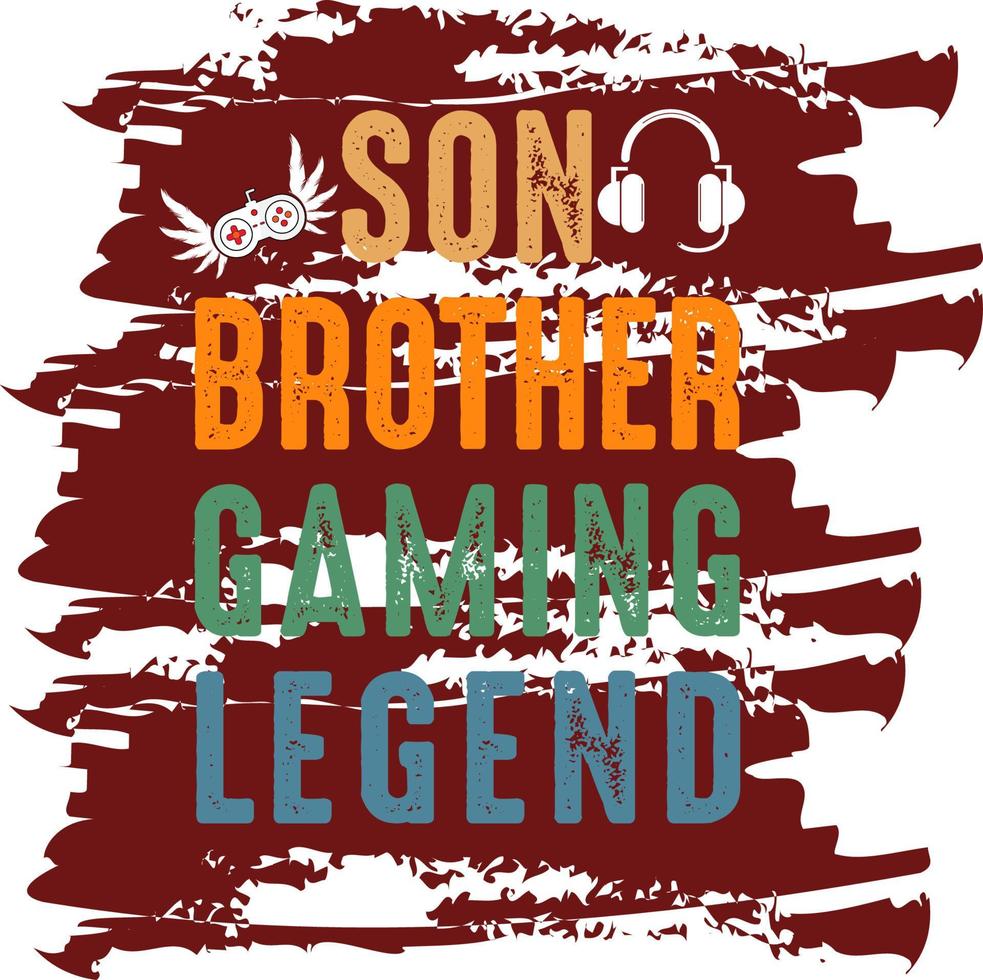 son brother gaming legend t-shirt design. videospel logotyp set. emblem med gamer, vintage och modern joystick-konsolkontroll, headset. isolerade vektorillustration för online-speletikettmall vektor