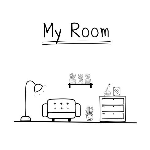 Mein Zimmer. Gekritzel-Wohnzimmer-Vektor-Illustration. vektor