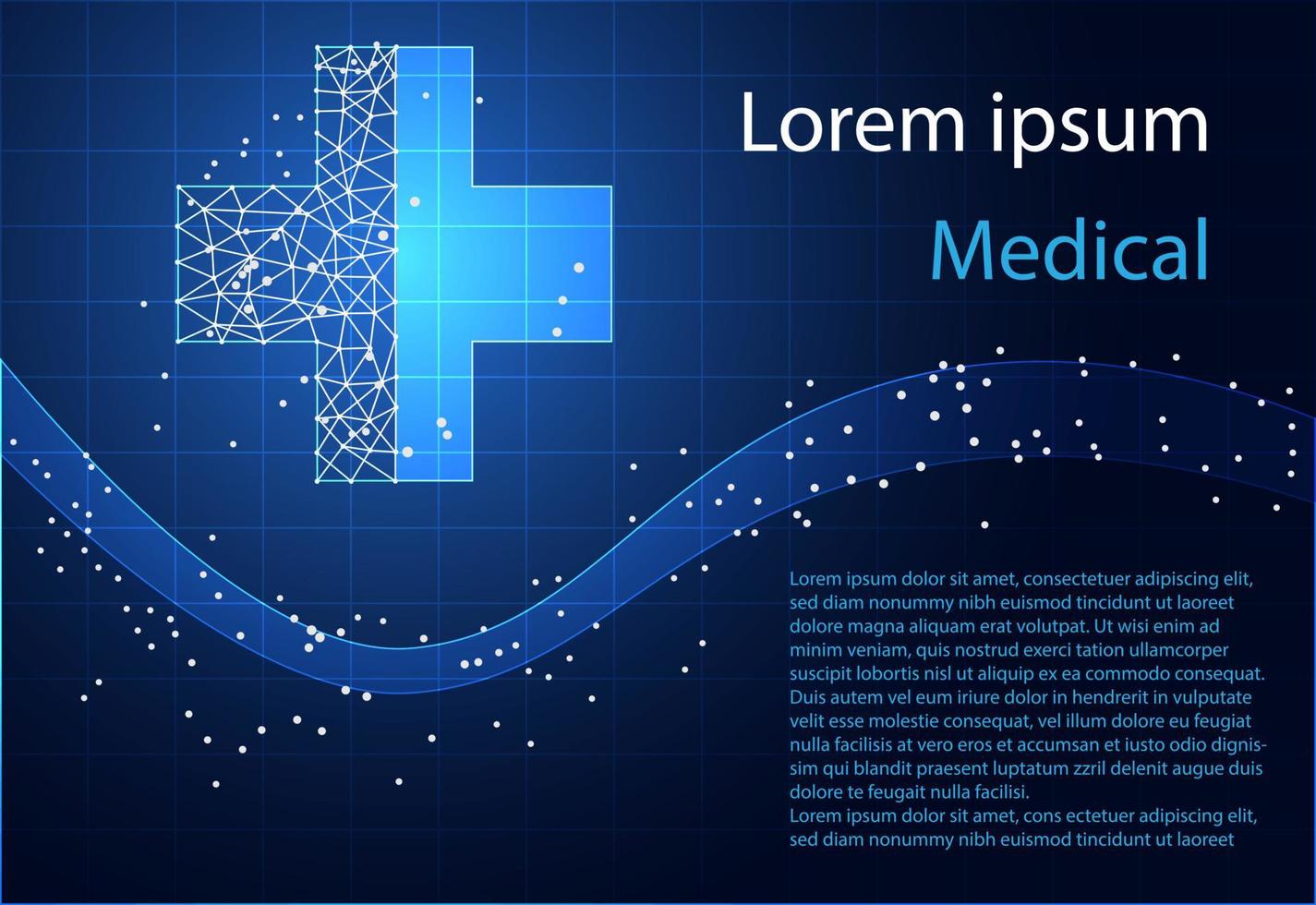 abstrakt hälsovetenskap består av hälsa plus digital teknik koncept modern medicinsk teknik, behandling, medicin på hi tech framtida blå bakgrund. för mall, webbdesign eller presentation. vektor