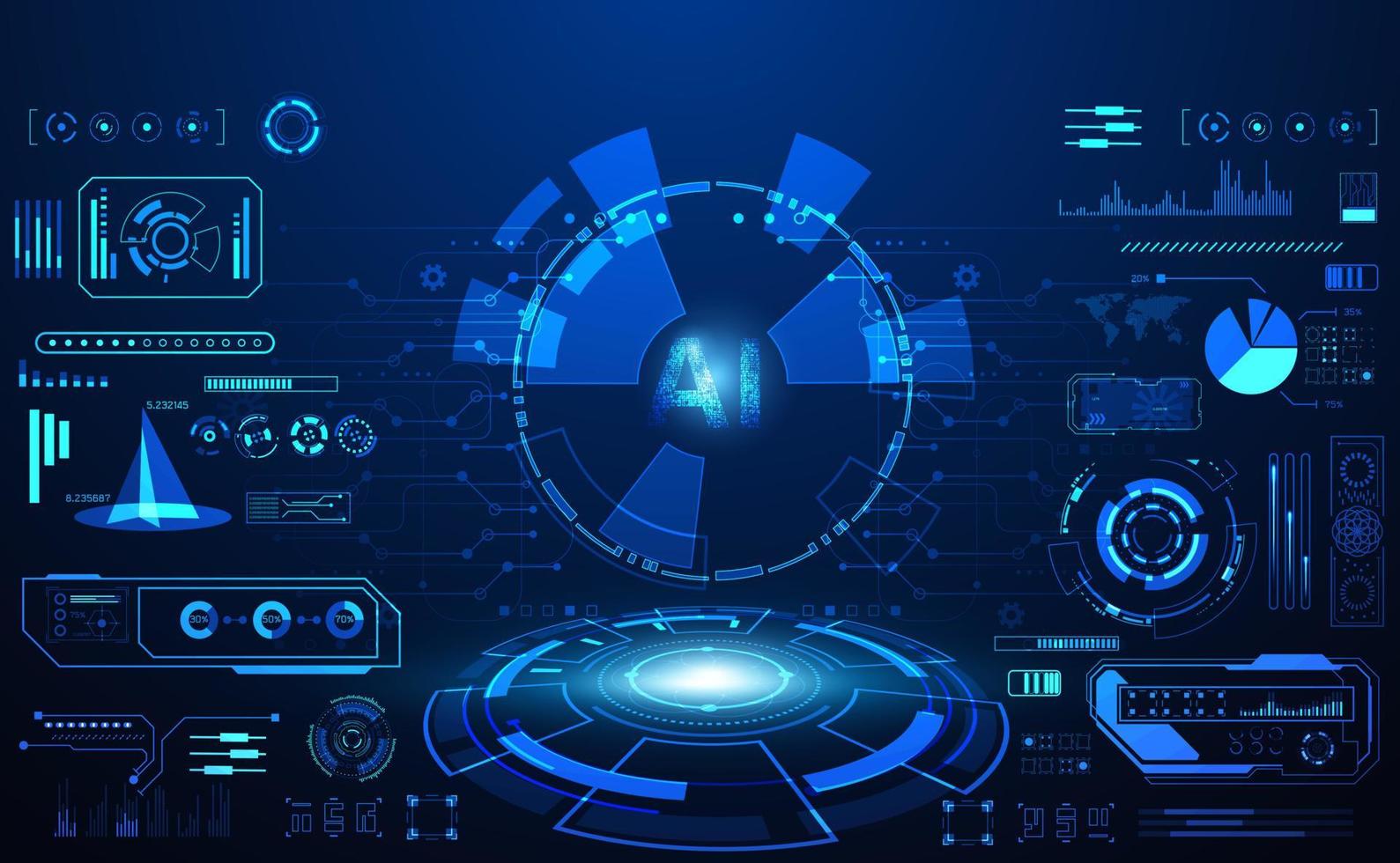 abstrakt teknologi ui futuristiskt koncept hud gränssnitt hologram element av digitala data diagram, kommunikation, datorer och cirkel procent vitalitet innovation på hi tech framtida design bakgrund vektor