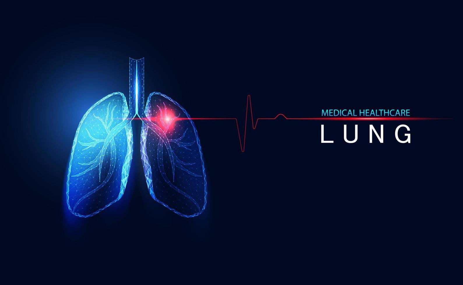 abstrakt futuristiska mänskliga lungor andning wireframe anatomi blå digital medicinsk punkt ansluta nätverk koncept analys data sjukdom av medicinsk sjukvård teknik på blå bakgrund. vektor