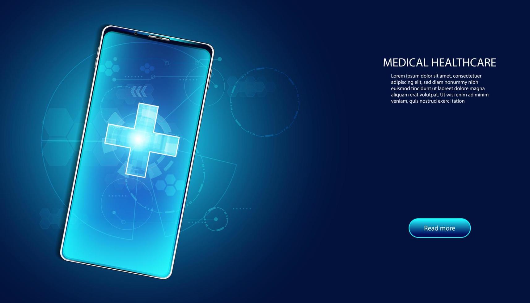 abstrakte Gesundheit medizinische Wissenschaft Gesundheitswesen digitale Technologie Wissenschaft auf dem Smartphone Gesundheit plus Konzept moderne Innovation, Behandlung, Medizin auf blauem High-Tech-Zukunftshintergrund. vektor