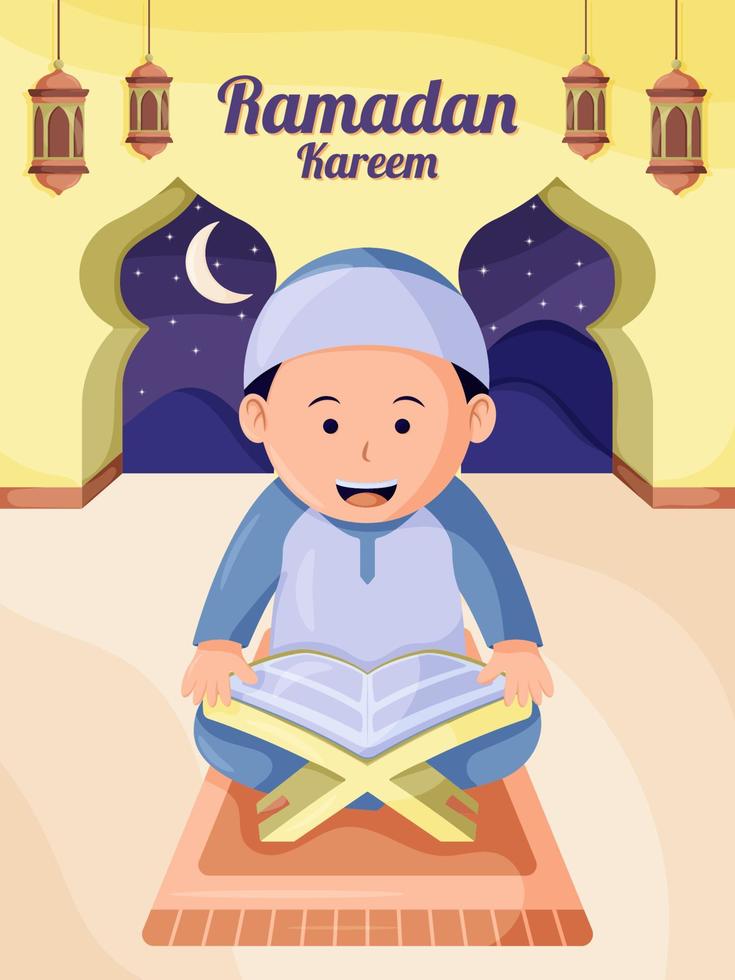 muslimsk man läser koranen i fastemånaden vektor