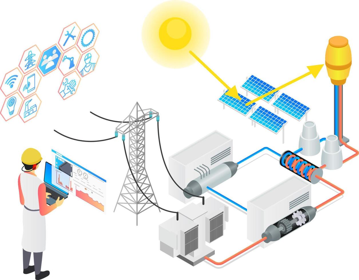 Abbildung zur elektrischen Wartung und Reparatur von Solarmodulen vektor